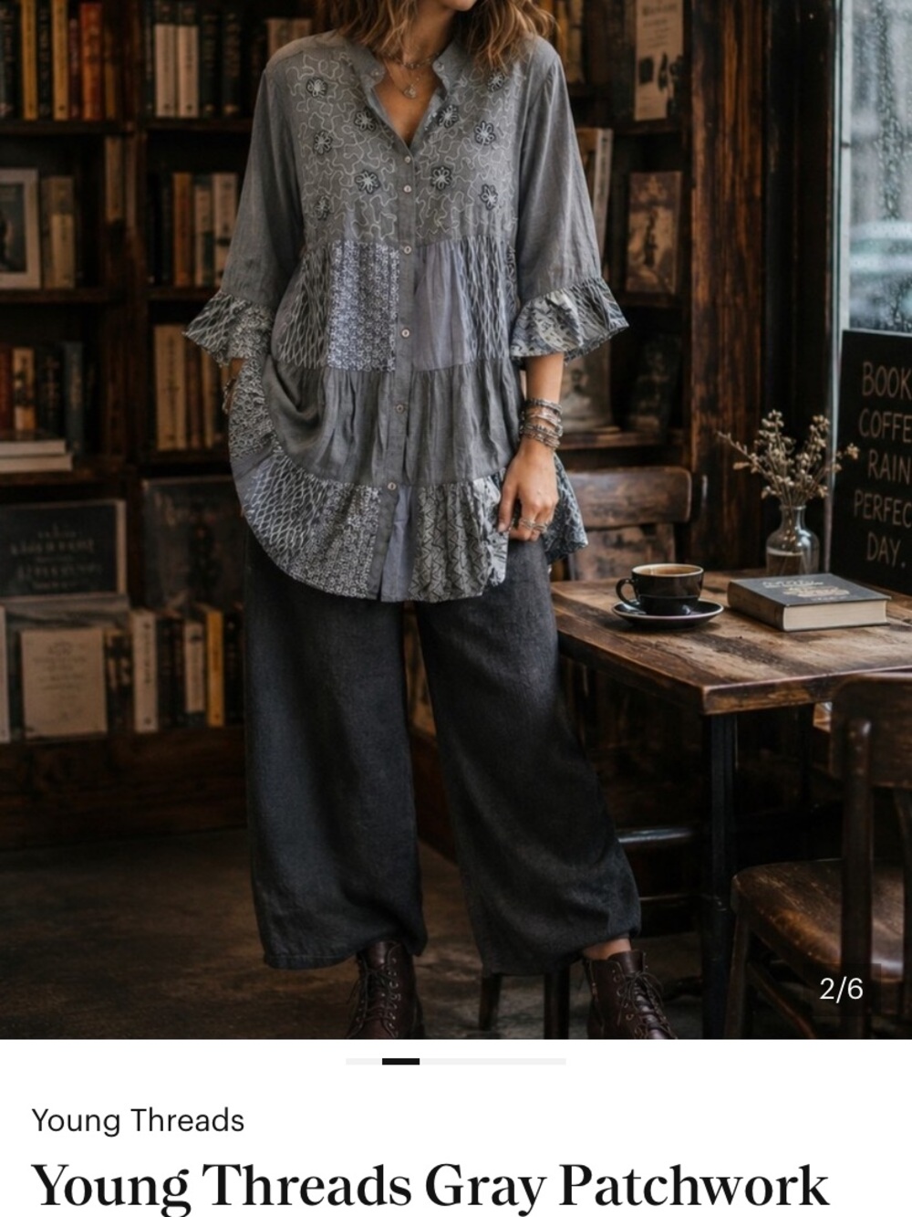 Embroidered Patchwork Tunic Top - Blue - Picture 3 of 11